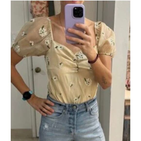 Le Lis Tops - Le lis embroidered floral metallic milk maid bodysuit